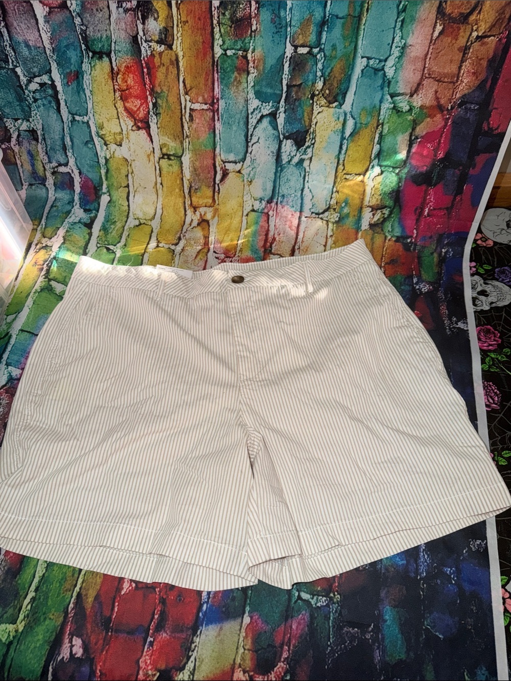 croft & barrow Cream Pinstripe High-Rise Shorts plus size 18